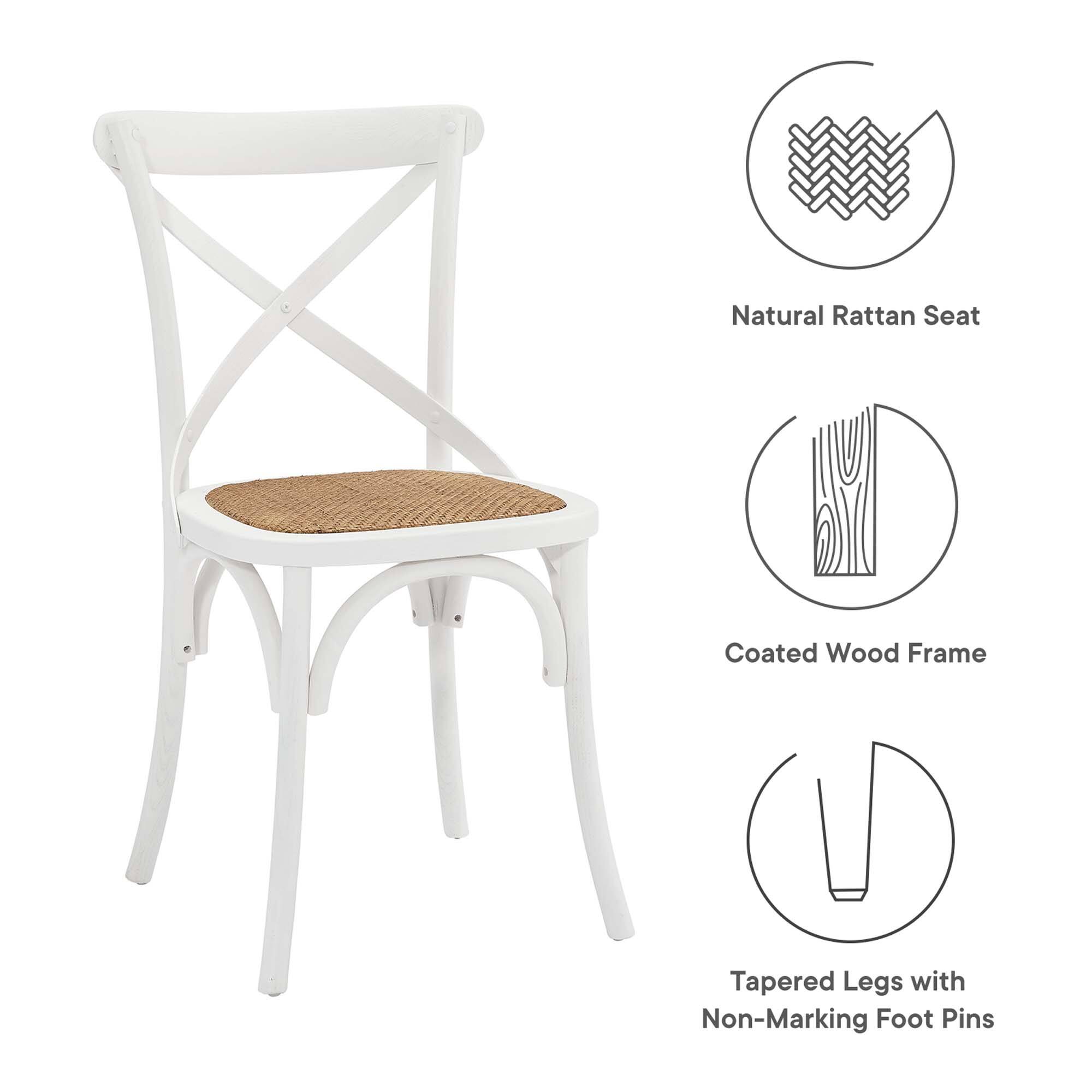 Natural Rattan Seat  
Coated Wood Frame  
Tapered Legs with Non-Marking Foot Pins