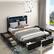 Front. GOODSILO - Full Size Bed Frame with Storage Drawers, Headboard, Charging Station, and LED Lighting - Black.