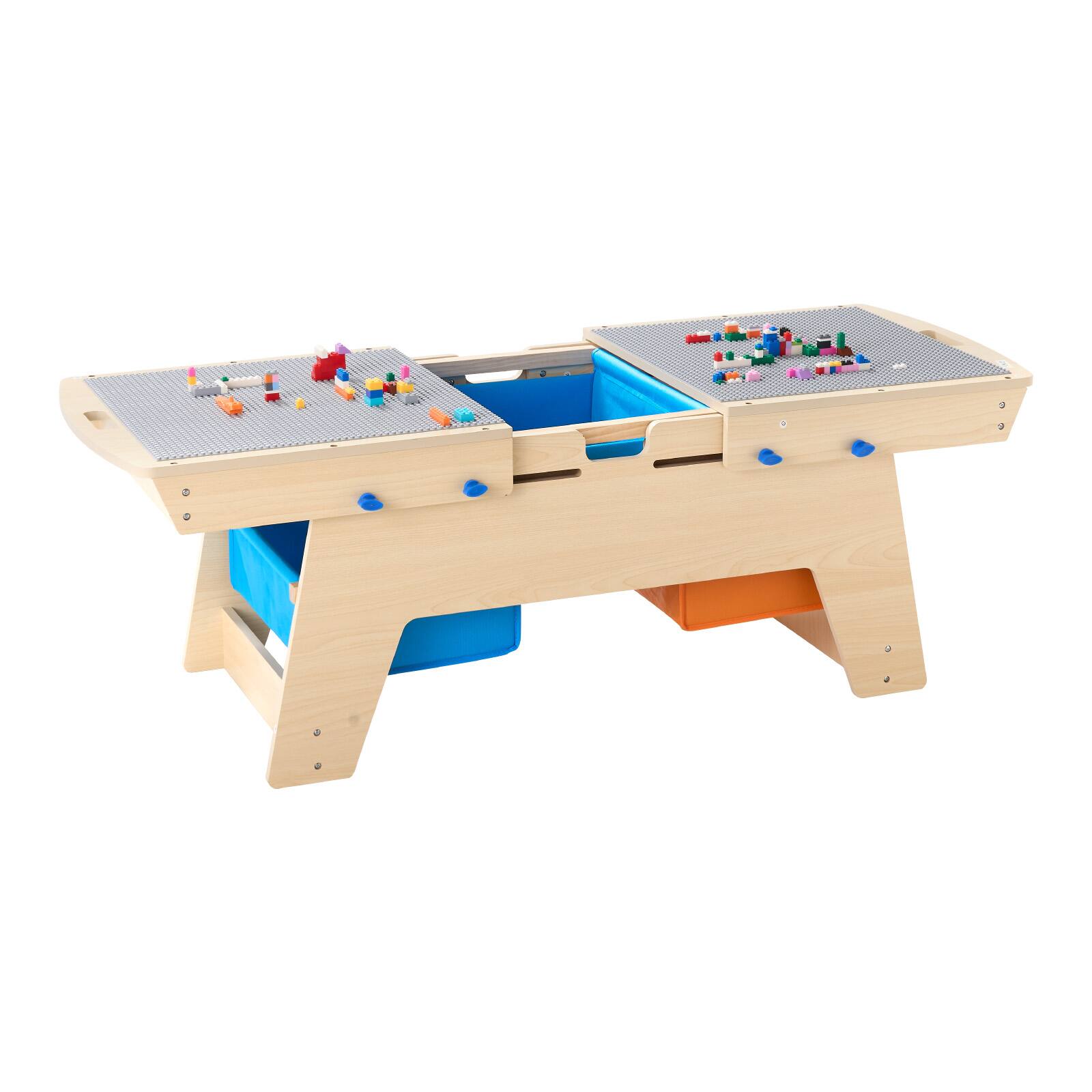 Alt View 5. VEVOR - Kids Reversible Wooden Activity Table, Multi-Functional Play Table with 200 Building Blocks & 3 Storage Bins - Wood color.