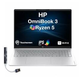 HP - OmniBook 3 Laptop 16.0 WUXGA Display (Ryzen 5 40, 16GB, 512GB SSD, AMD Radeon, WiFi 6, Win 11 Pro) w/USB Hub - Glacier Silver