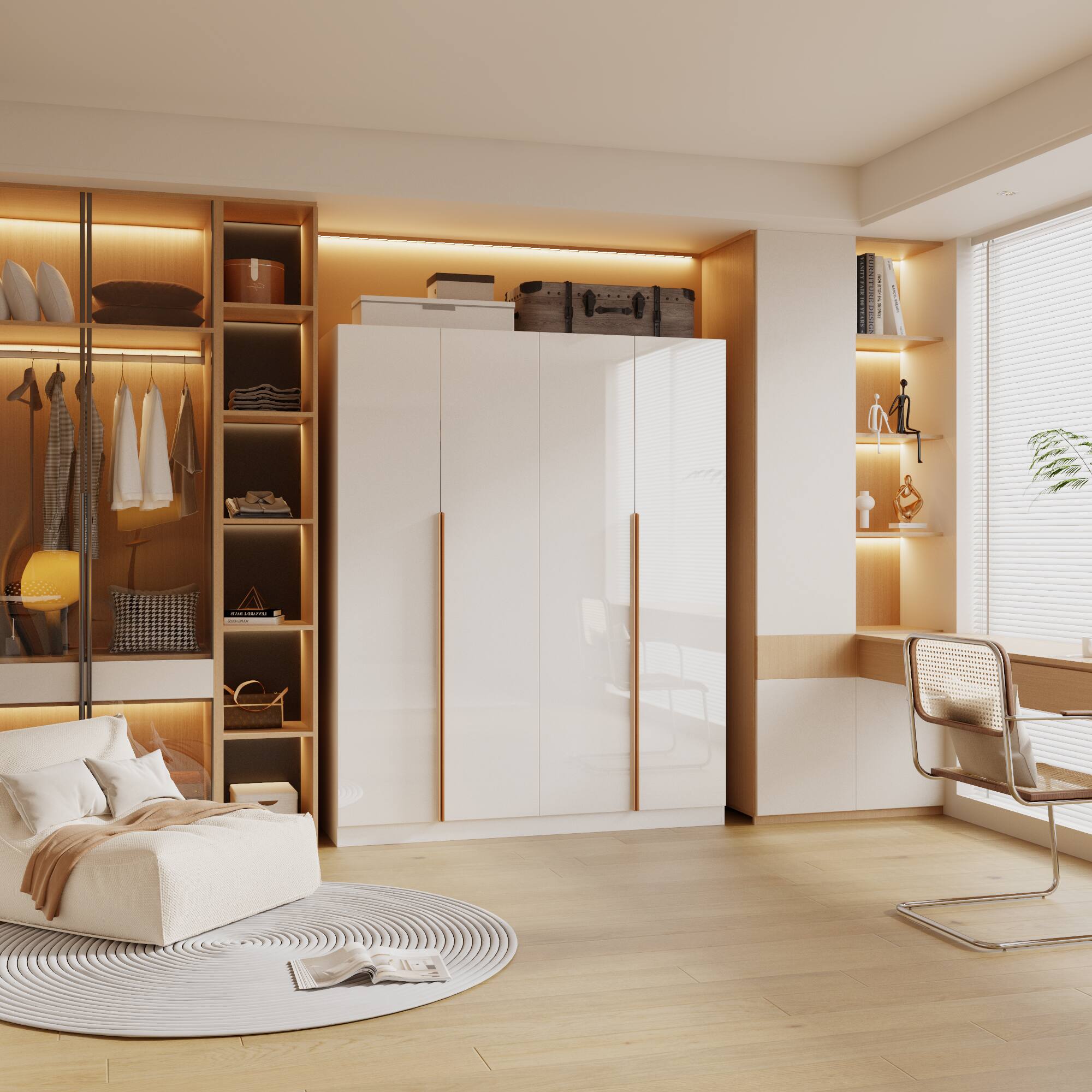 Alt View 7. Famapy - European-Style Wardrobe with Hanging Rods & Shelves Bedroom Storage Closet for Organized Clothes & Accessories - White.