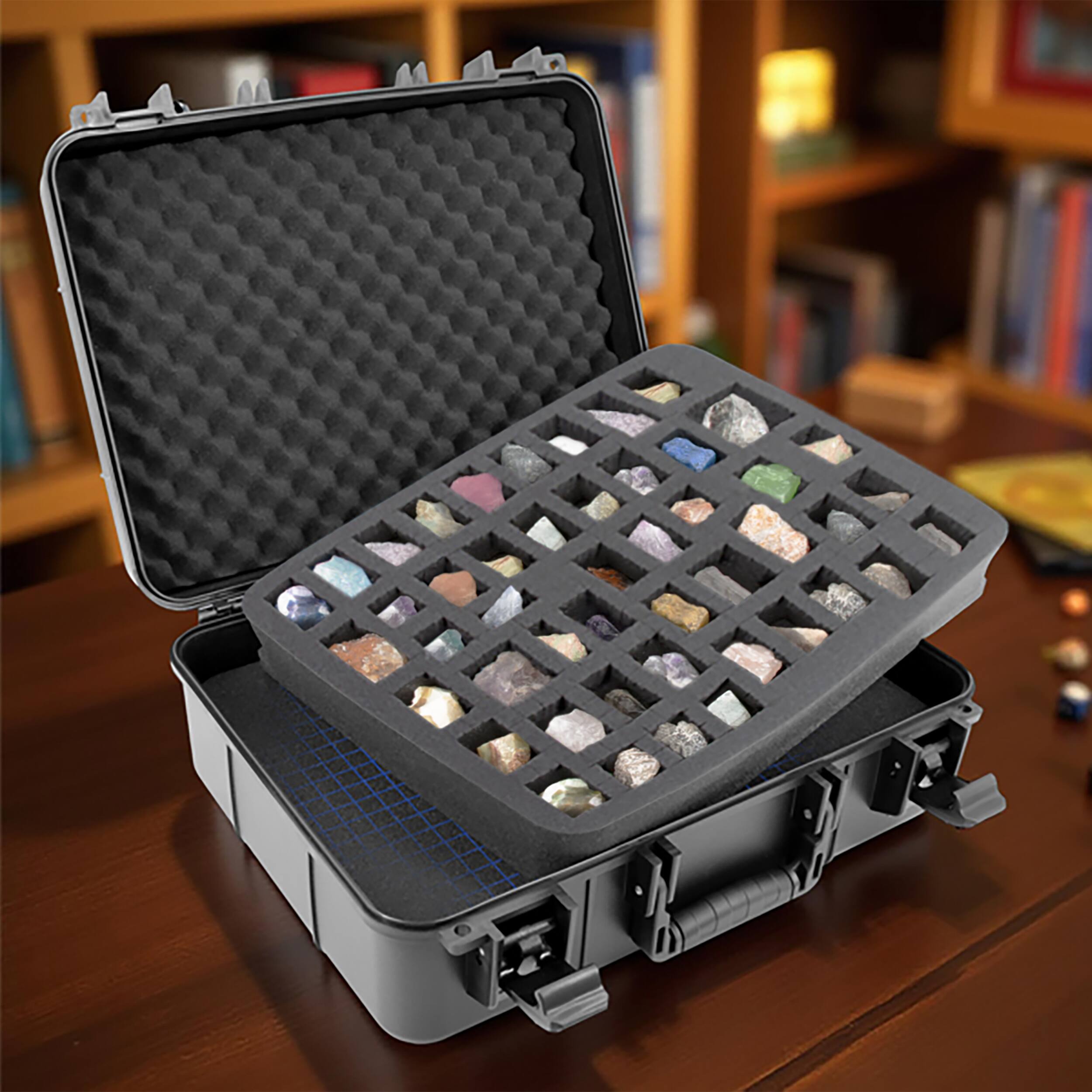 Alt View 5. CASEMATIX - Crystal Storage Case, 80 Slot Gemstone & Mineral Organizer Box with Custom Foam for Crystals, Stones & Geodes.