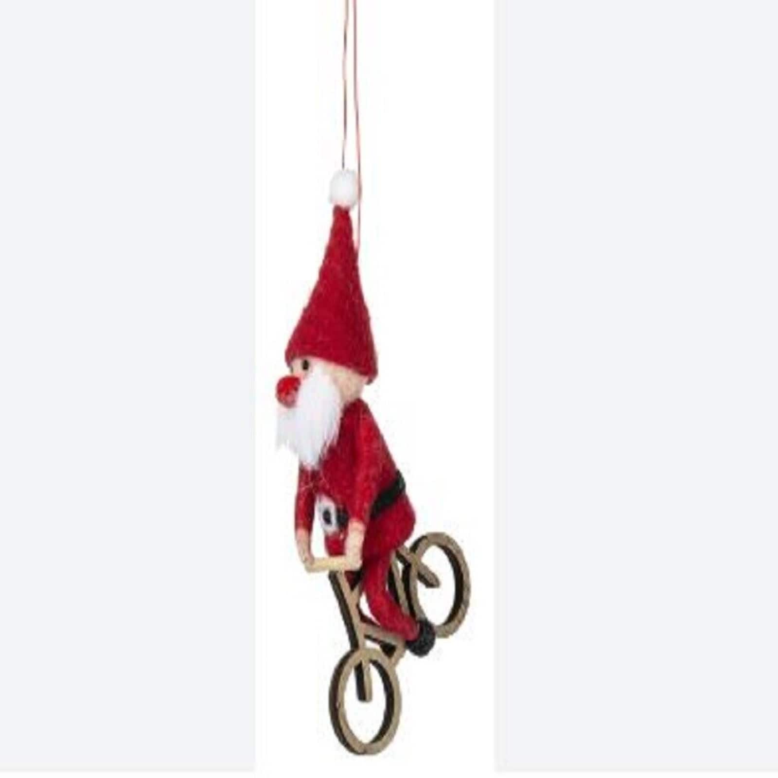 Ganz - Santa Gnome Riding Bicycle Christmas Tree Ornament Multicolor 6.5 inches - Red