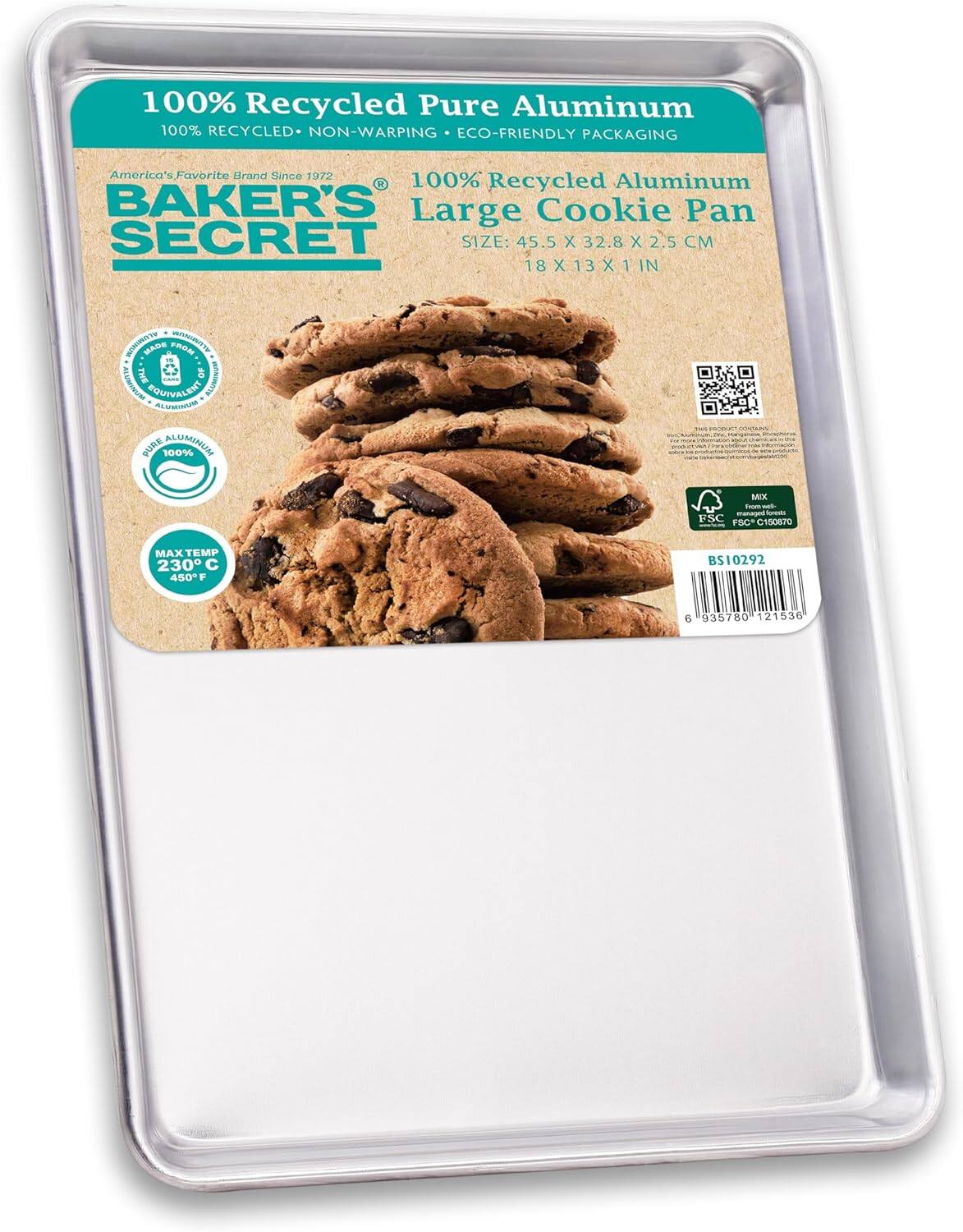 Baker's Secret - Cookie Sheet 17" Pure Extra Thick Aluminum, Commercial Grade - Silver