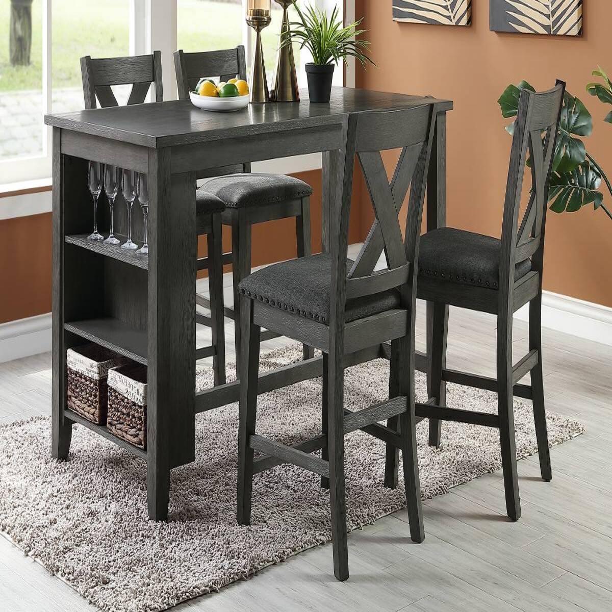 Alt View 9. Loheer - Loheer Counter Height Dining Table, Gray Wash Solid Wood, 60 Inch Kitchen Breakfast Table - Gray Wash.