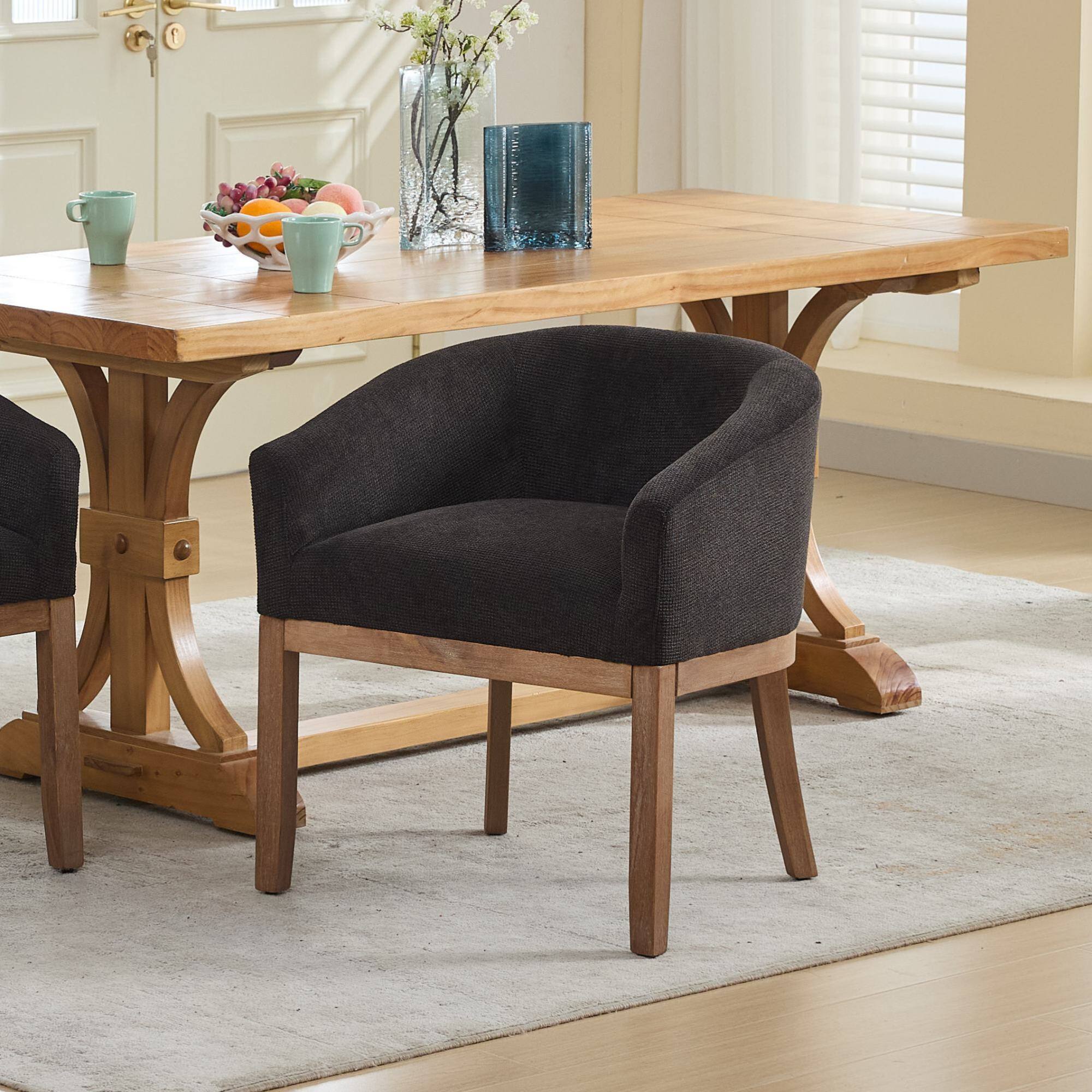 Alt View 10. GOODSILO - Mid Century Modern Upholstered Barrel Dining Chairs with Arms, Farmhouse Accent Chairs - Black.