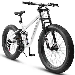 Anysun - 26 inch Mountain Bike,Full-Suspension 21 Speeds Drivetrain with Disc-Brake MTB Bicycle, Fat tire Bike - White