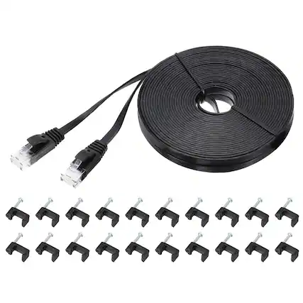 Front. Unique Bargains - Cat 6 Ethernet Cable 32AWG 250MHz Flat High Speed RJ45 Network Patch Cord with Clips - Black.