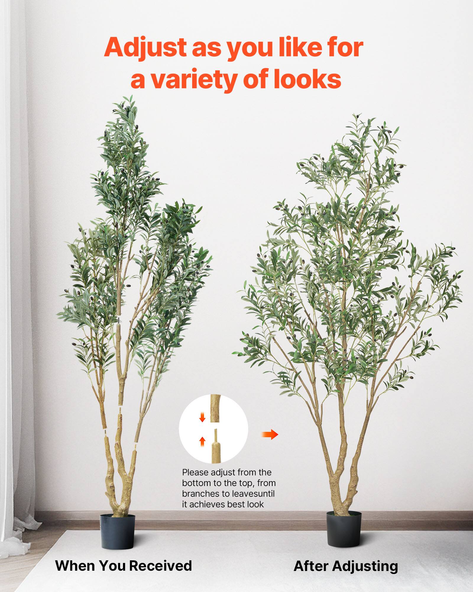 Adjust as you like for a variety of looks

Please adjust from the bottom to the top, from branches to leaves until it achieves best look

When You Received

After Adjusting