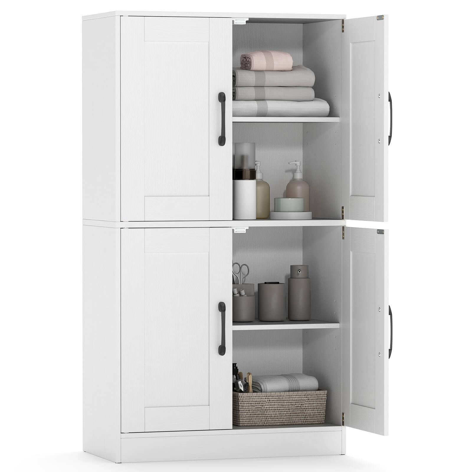 Costway - Bathroom Cabinet with Doors & Adjustable Shelves Storage Organizer for Living Room - White