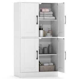 Costway - Bathroom Cabinet with Doors & Adjustable Shelves Storage Organizer for Living Room - White