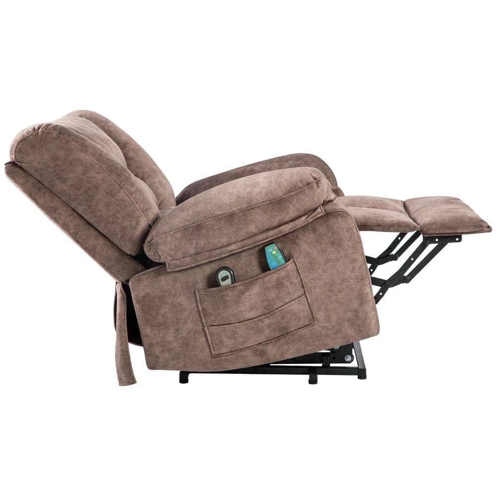 Left. Kadyn - Swivel Rocking Recliner Chair, 8-Point Massage & Heat, 360° Rotation, USB Port, Cup Holders, Brown - Brown.