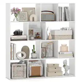 Gymax - Open Shelf Bookcase w/12 Storage Compartments 2 Anti-Tip Kits for Living Room - White