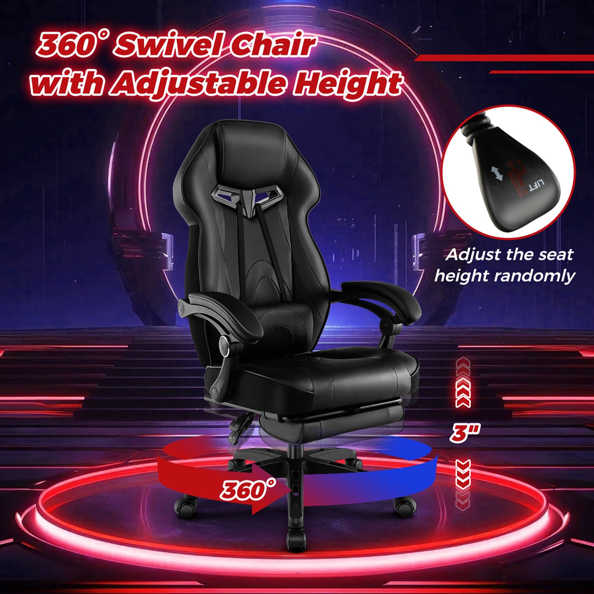 360 Swivel Chair with Adjustable Height I LIFT Adjust the seat height randomly.