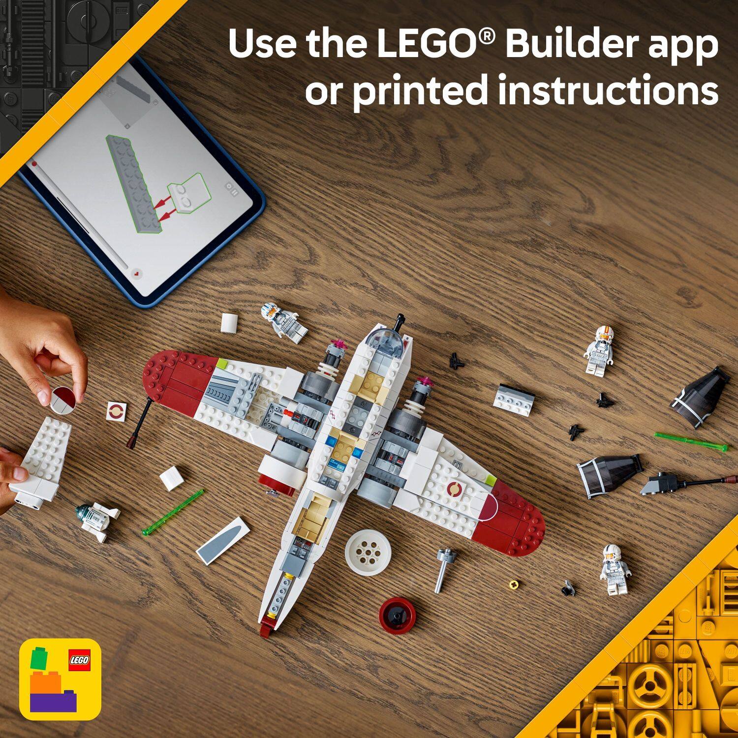 Use the LEGO Builder app or printed instructions to build your LEGO model.