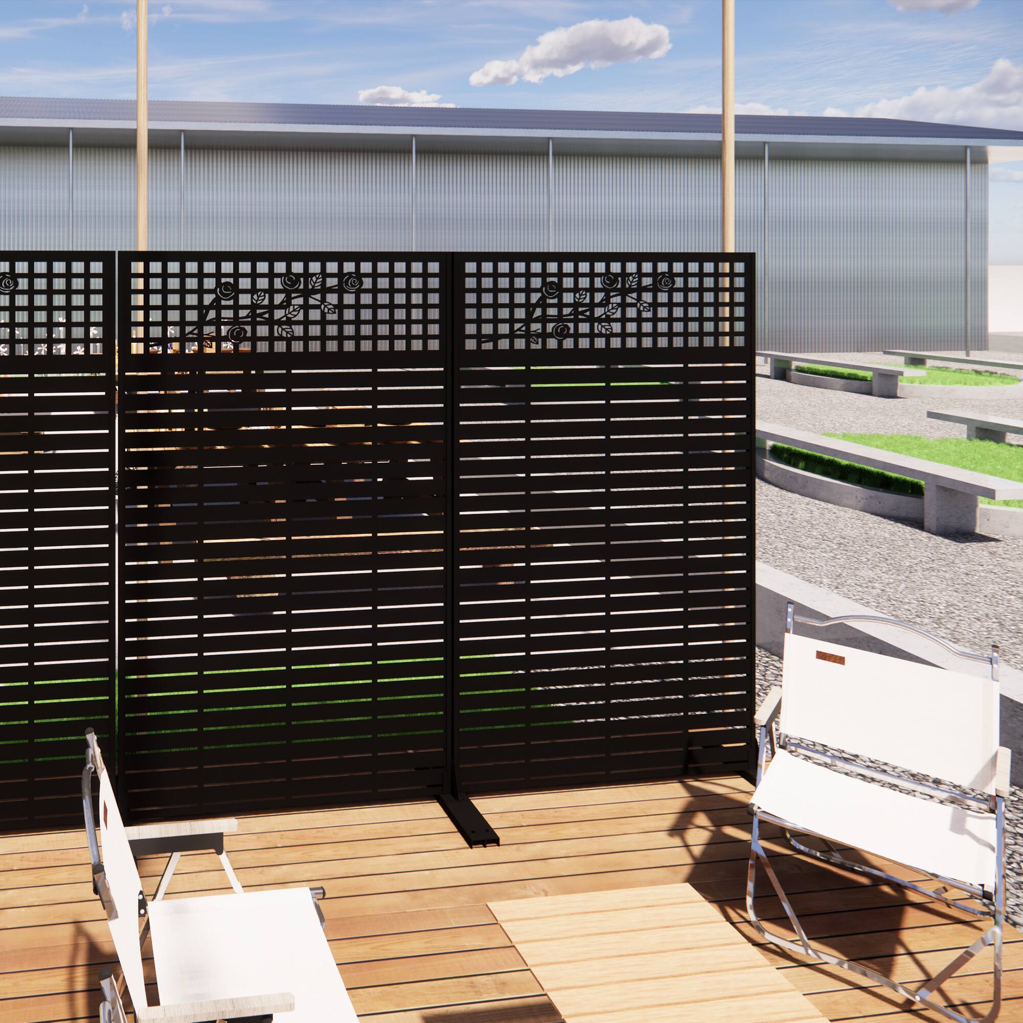 Alt View 1. Loheer - Metal Privacy Screen 6 ft x 3.61 ft Freestanding Divider for Patio Balcony Garden Indoor - Black.