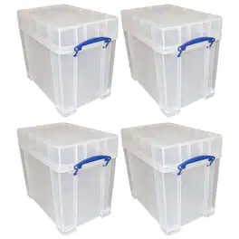 Really Useful Box - 19 Liters Transparent Storage Container with Snap Lid, 4 Pack - Clear