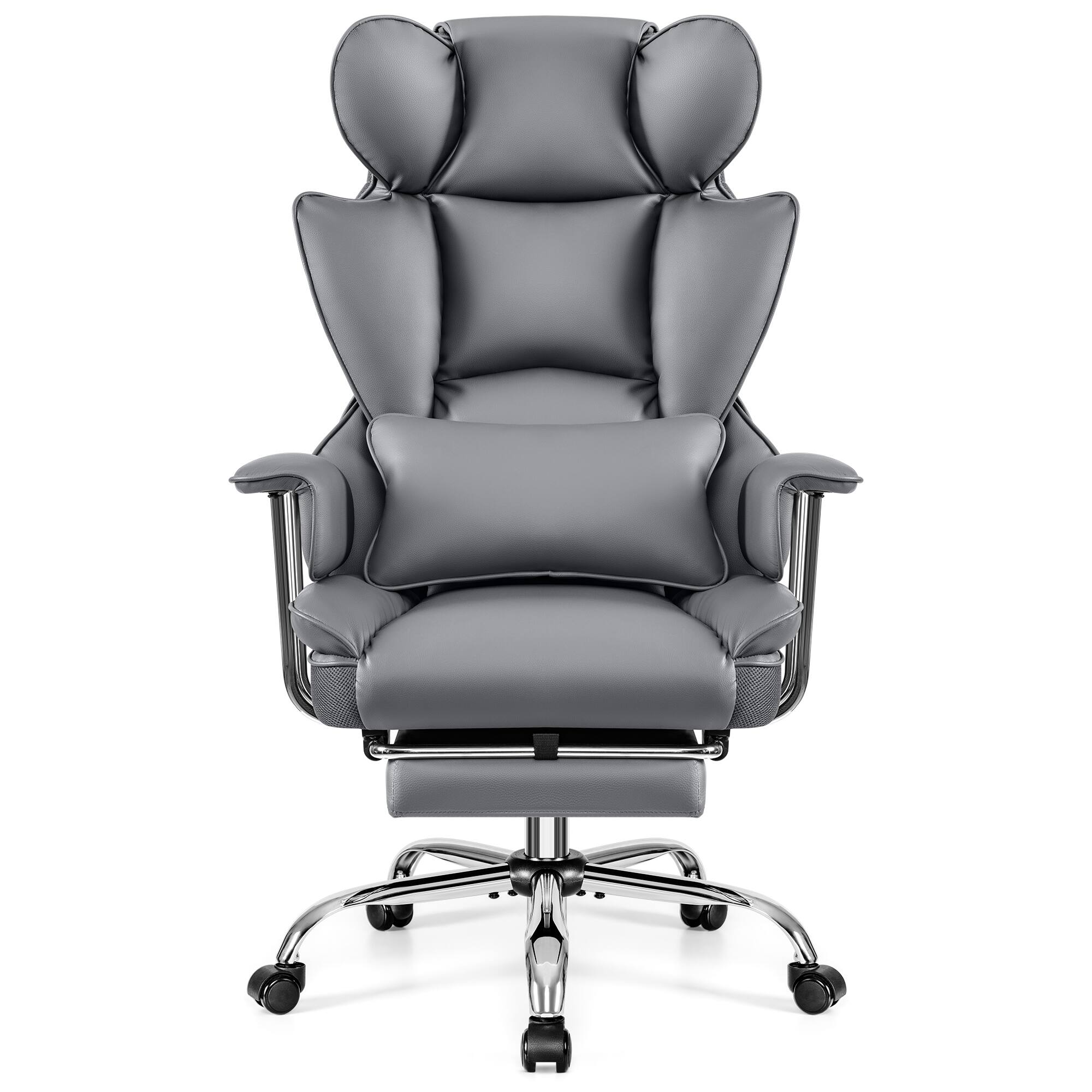 Angle. Brick Attic - 500LBS Big & Tall Office Chair, Leather Gaming Chair with Footrest, Adjustable Height & Lumbar Support - Gray - Gray.