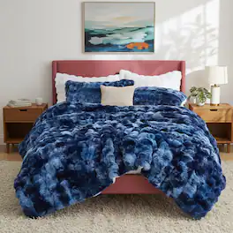 Peace Nest - Ultra-Soft Faux Fur Comforter Set with Plush Tie-Dye & Reversible Sherpa, Queen - Dark Blue