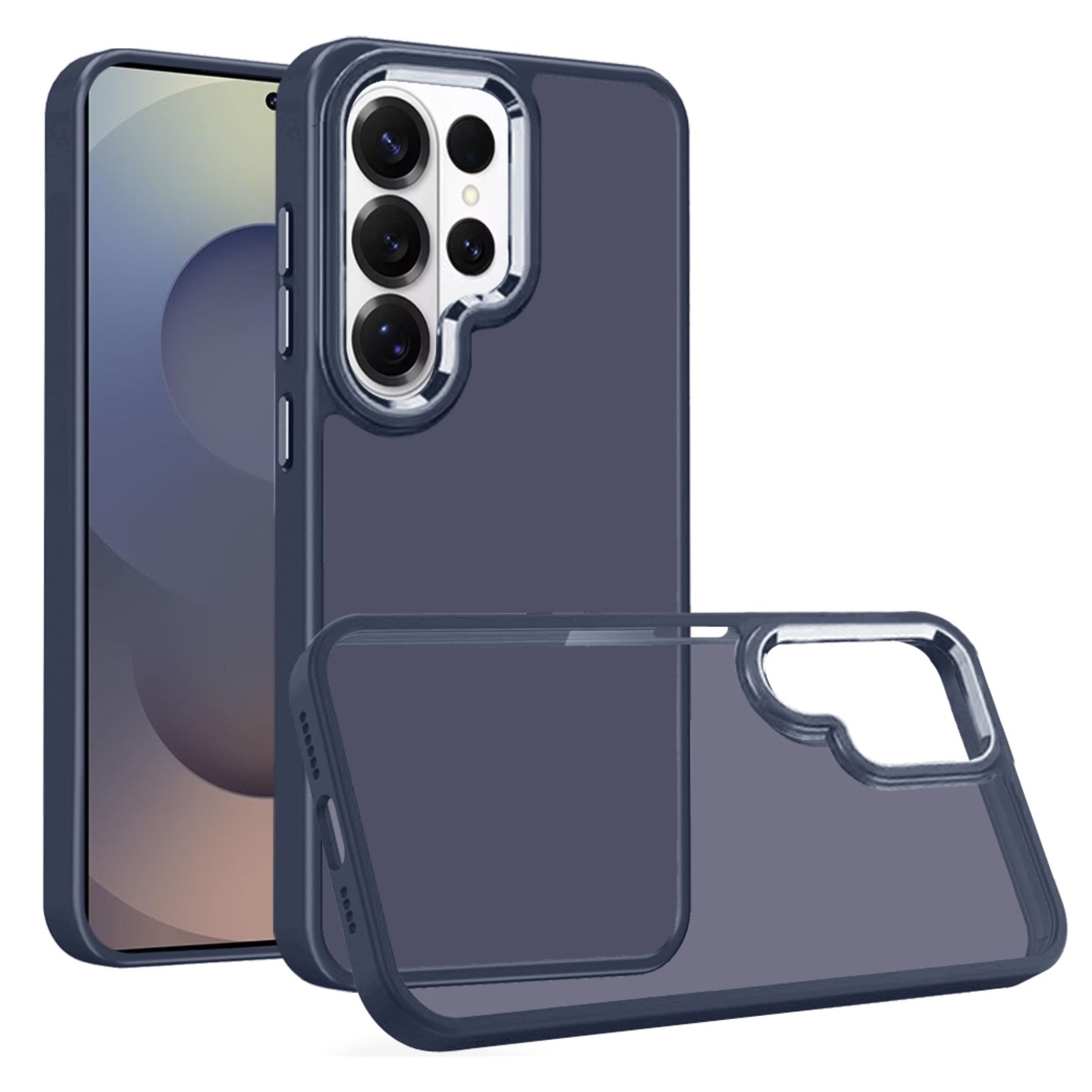 Kitcheniva - Rubber Thick Acrylic Metal Buttons Phone Case With Tempered Glass For Samsung Galaxy S26 Ultra - Dark Blue price history on PriceWatchPro