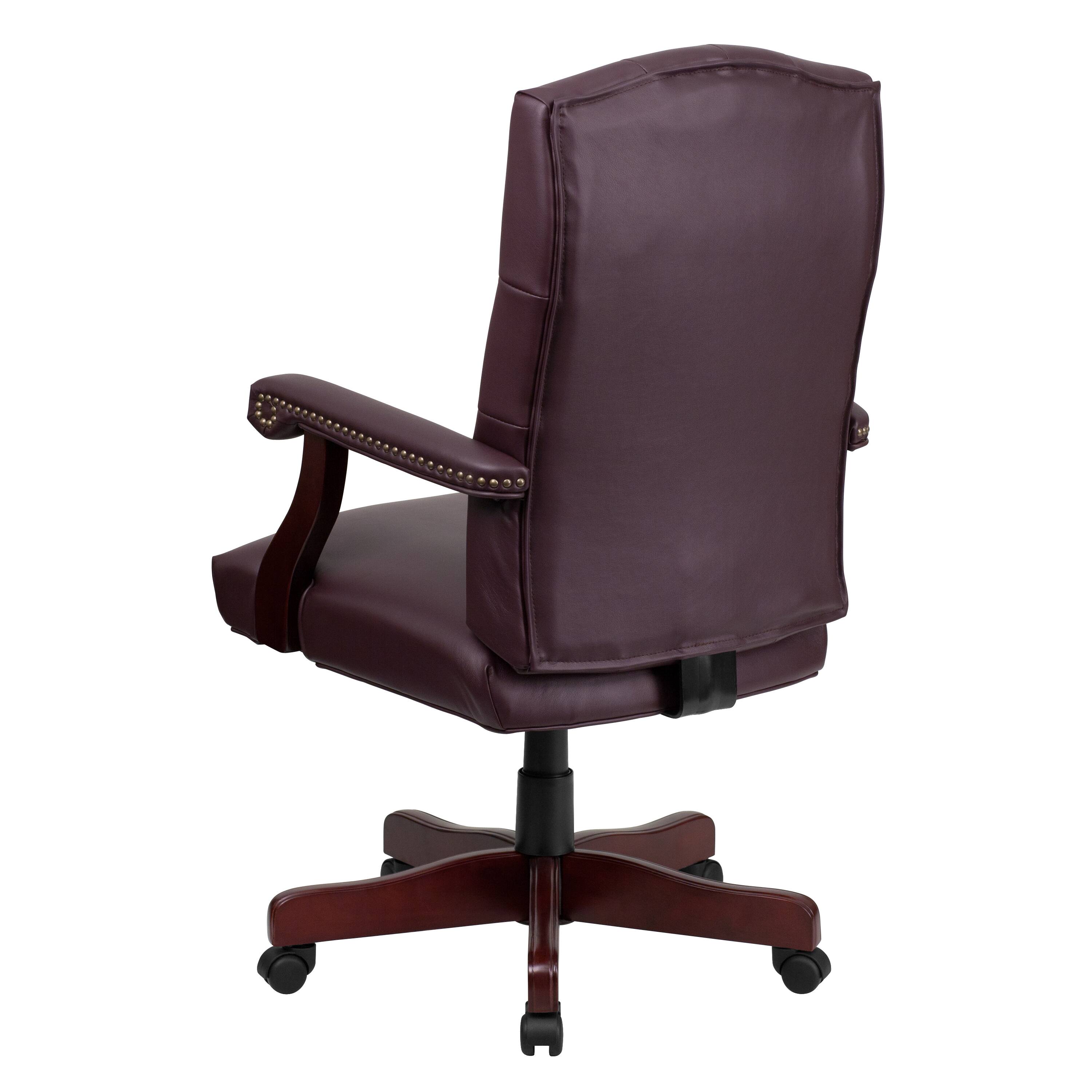 Alt View 5. Emma + Oliver - Martha Washington Executive Swivel Office Chair with Arms - Burgundy LeatherSoft/Mahogany Frame.