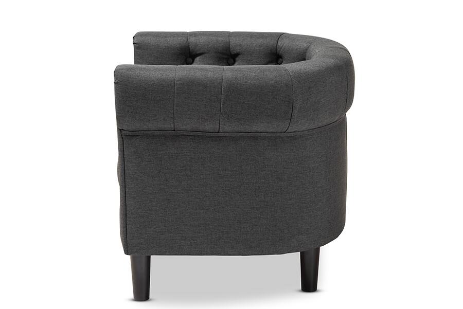 Left. Baxton Studio - Bisset Classic and Traditional Gray Fabric Upholstered Chesterfield Chair - Charcoal.