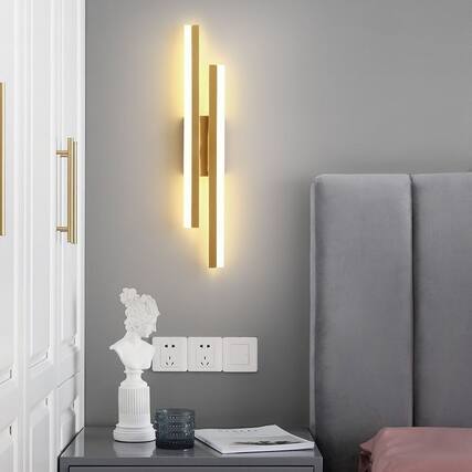 Front. Auledio - 85-265V wide pressure gold 48CM white acrylic long strip wall lamp box assembly English instruction - white.