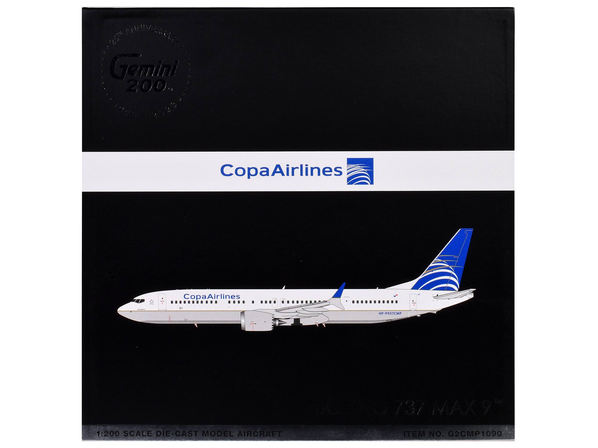 ANNIVERSARY  
25TH  
Gemini 200  
1993 - 2018  

Copa Airlines  

1:200 SCALE DIE-CAST MODEL AIRCRAFT  
ITEM NO. G2CMP1090  

BOEING 737 MAX 90  
HP-907CMP