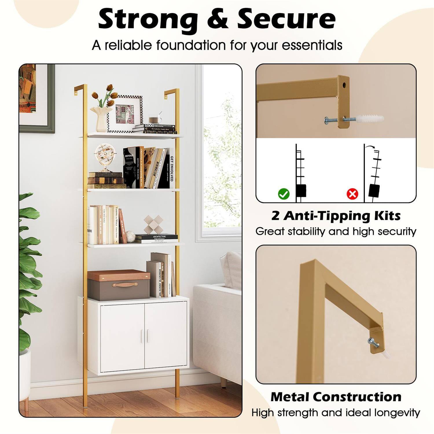 Strong & Secure  
A reliable foundation for your essentials  

2 Anti-Tipping Kits  
Great stability and high security  

Metal Construction  
High strength and ideal longevity