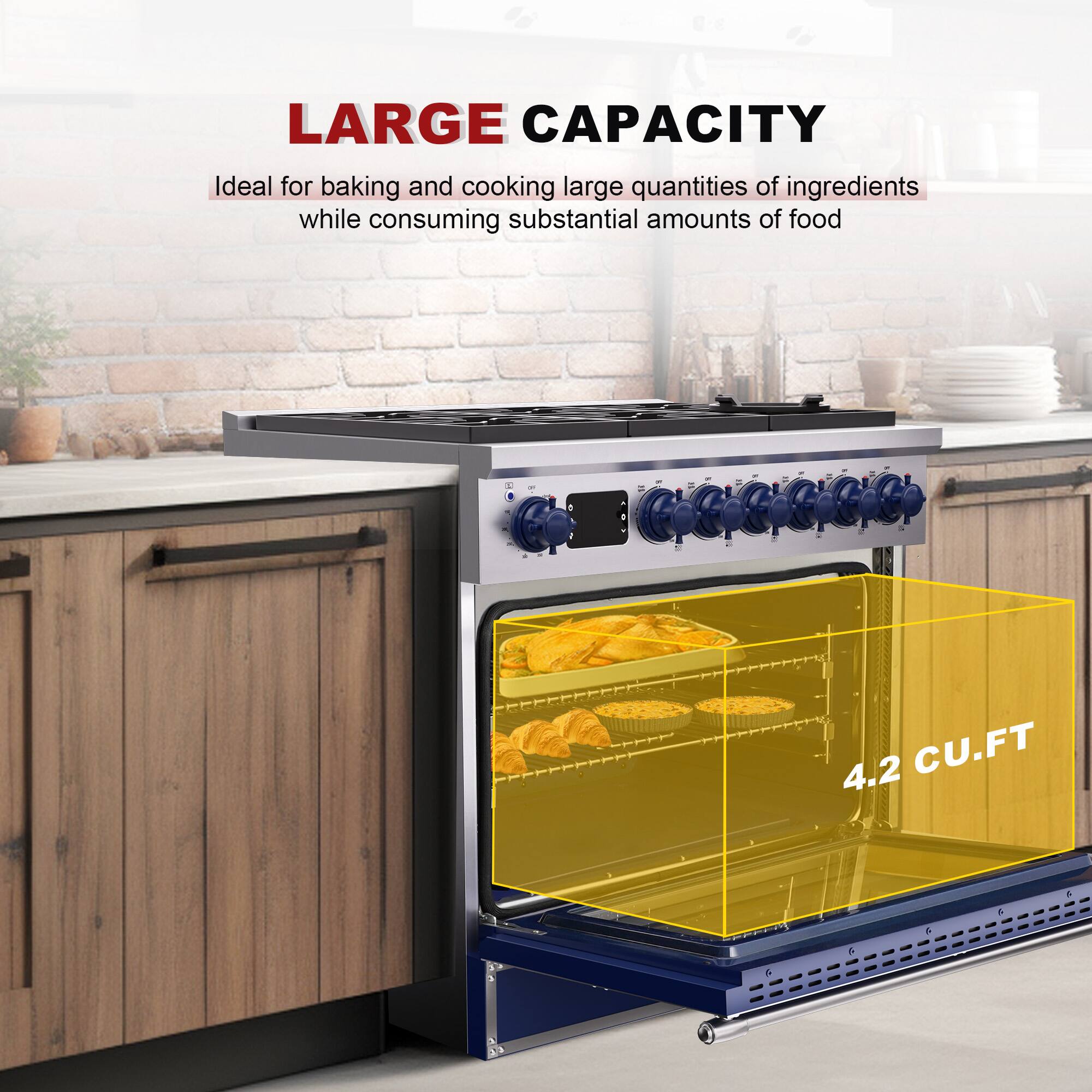 LARGE CAPACITY

Ideal for baking and cooking large quantities of ingredients while consuming substantial amounts of food

4.2 CU.FT
