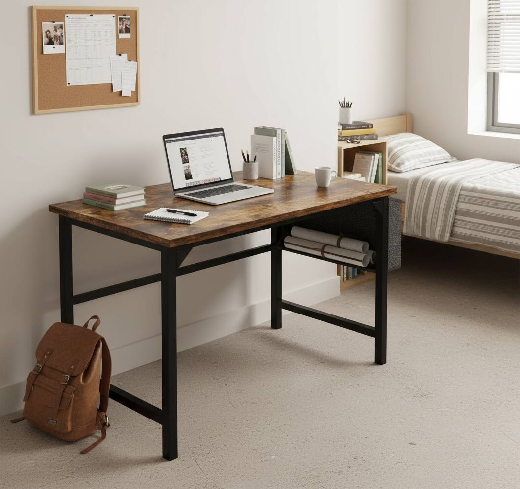 Angle. AOITUN - 40 Inch Rustic Desk with Storage Bag & Hook, Small Computer Writing Table for Home Office, Dorm Room & Students - Steel.