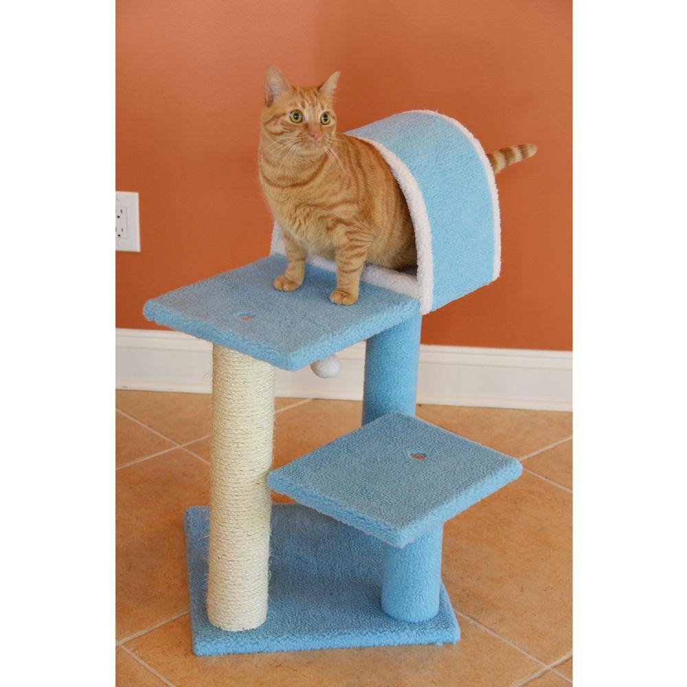 Angle. Armarkat - 29 Real Wood Cat Tree With Scratcher And Tunnel For Squeeze - Blue.