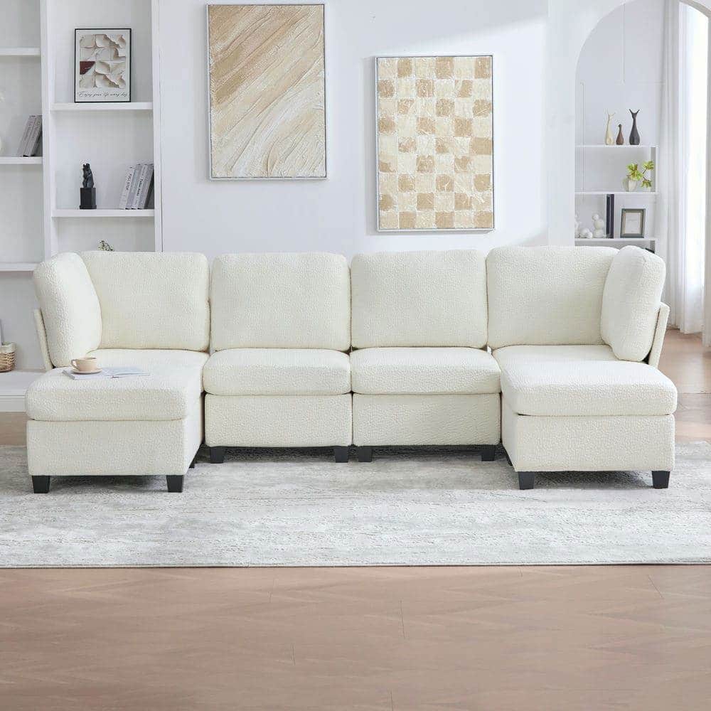 Kadyn - U-Shaped 6-Seat Sectional, Oversized Modular Design with Chaise and Storage Ottoman, Beige - Beige