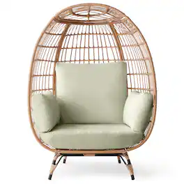 Best Choice Products - Wicker Egg Chair Oversized Indoor Outdoor Patio Lounger w/ Steel Frame - Sage