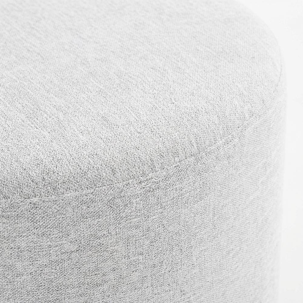 Alt View 1. Outdoor Escape - Round Heathered Fabric Upholstered Ottoman, neutral tones, comfortable seating - Gray.