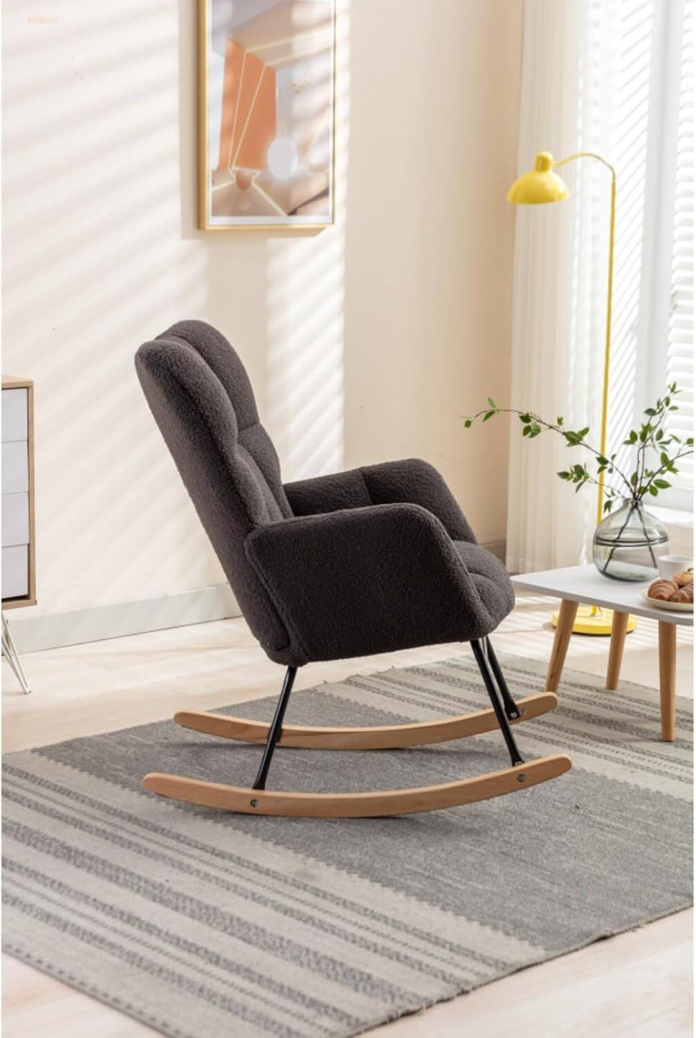 Alt View 3. Trinkets Crazed - Teddy Fabric Rocking Gilder Nursery Chair For Living Room Indoor - Dark Gray.