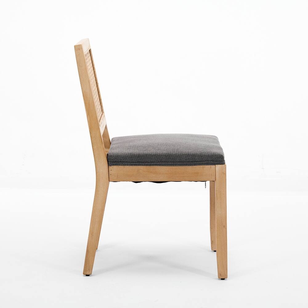 Alt View 1. Loheer - Loheer Farmhouse Rattan Dining Chairs Set of 2 Mid Century Modern Gray Kitchen Side Chairs with Solid Wood Frame - Gray.