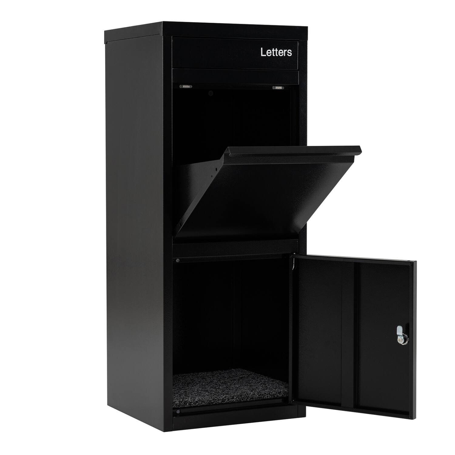 Front. WELLFOR - Large Galvanized Outdoor Package Delivery Box with Anti-Theft Design - Black.