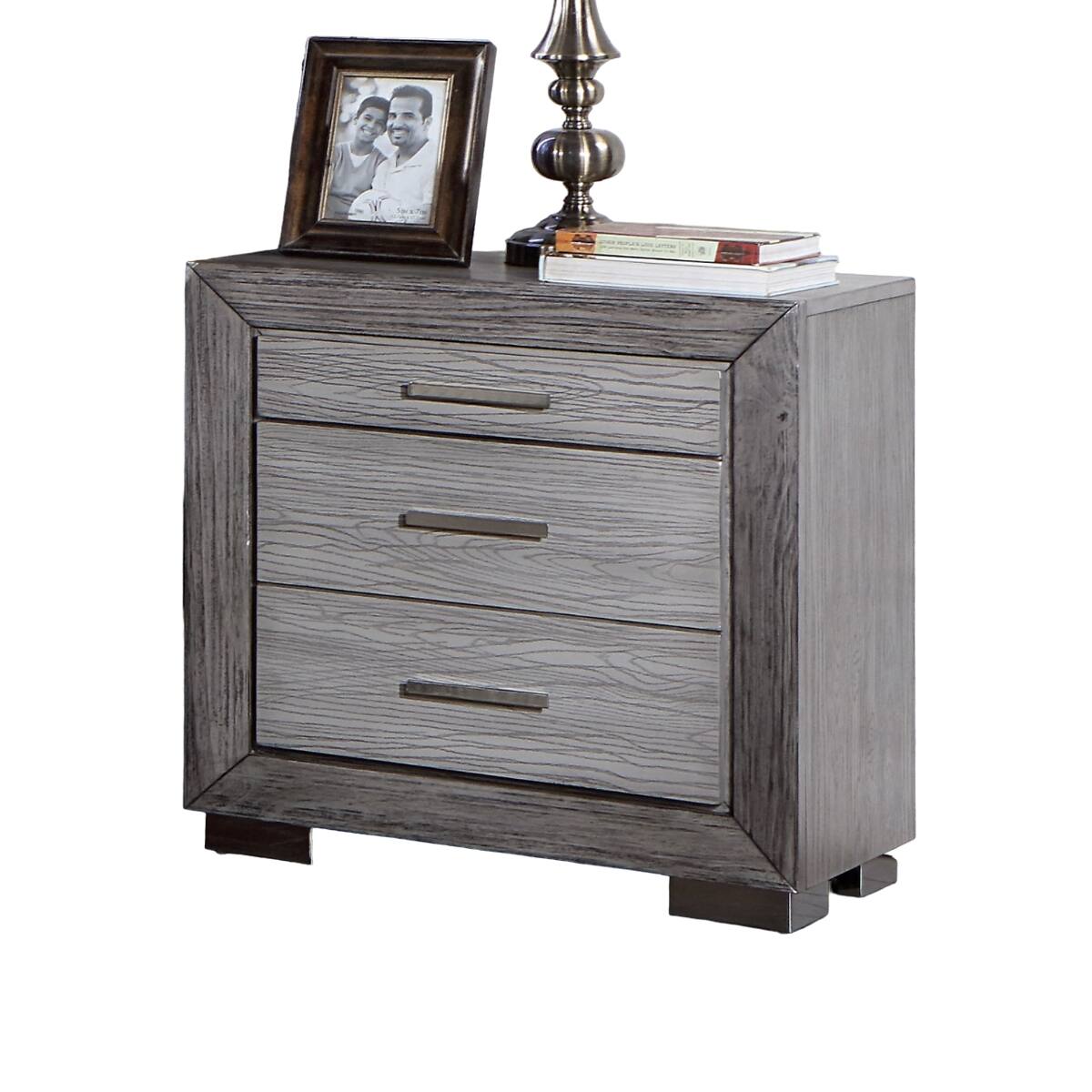 Loheer Three Drawer Nightstand Solid Wood Bedroom Bedside Cabinet with ...