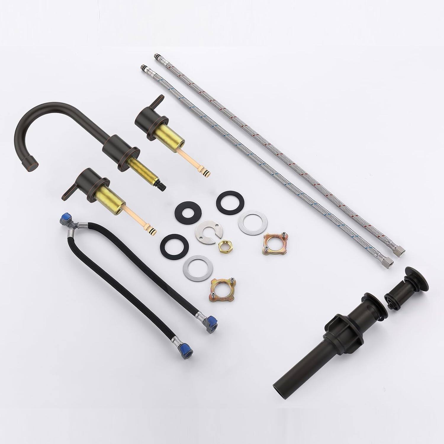 Alt View 3. DOMETOUR - 2-Handle 8-in Widespread Bathroom Faucet, 3-Hole Vanity Sink Faucet with Swivel Spout and Drain - Oli-Rubbed Bronze.