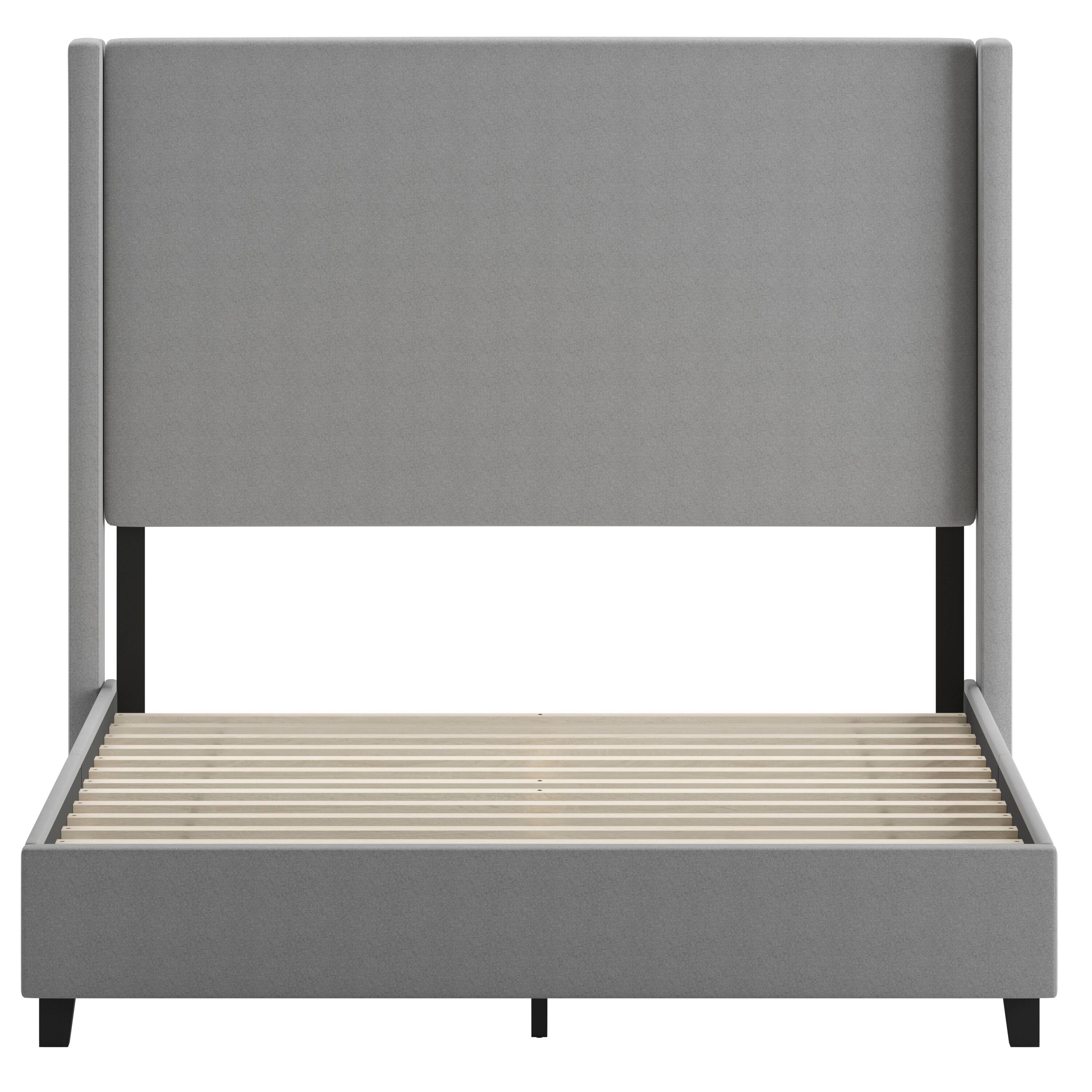 Alt View 9. Emma + Oliver - Nora upholstered Platform Bed with Plush Padded Wingback Headboard and Wood Support Slats - No Box Spring Needed - Gray.