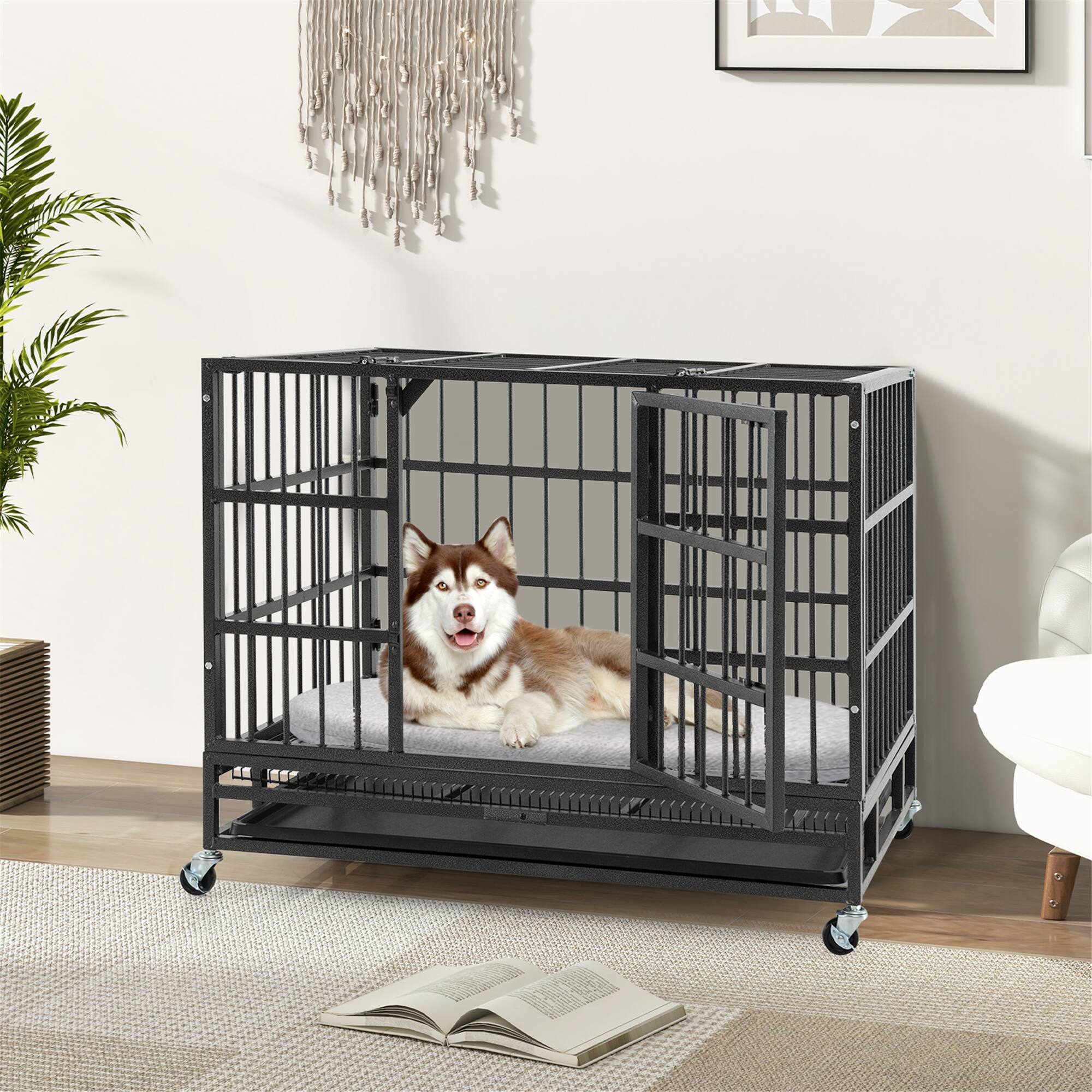 Alt View 3. Gymax - Gymax 38'' Foldable Heavy-Duty Metal Dog Cage W/ Lockable Rolling Casters Black.