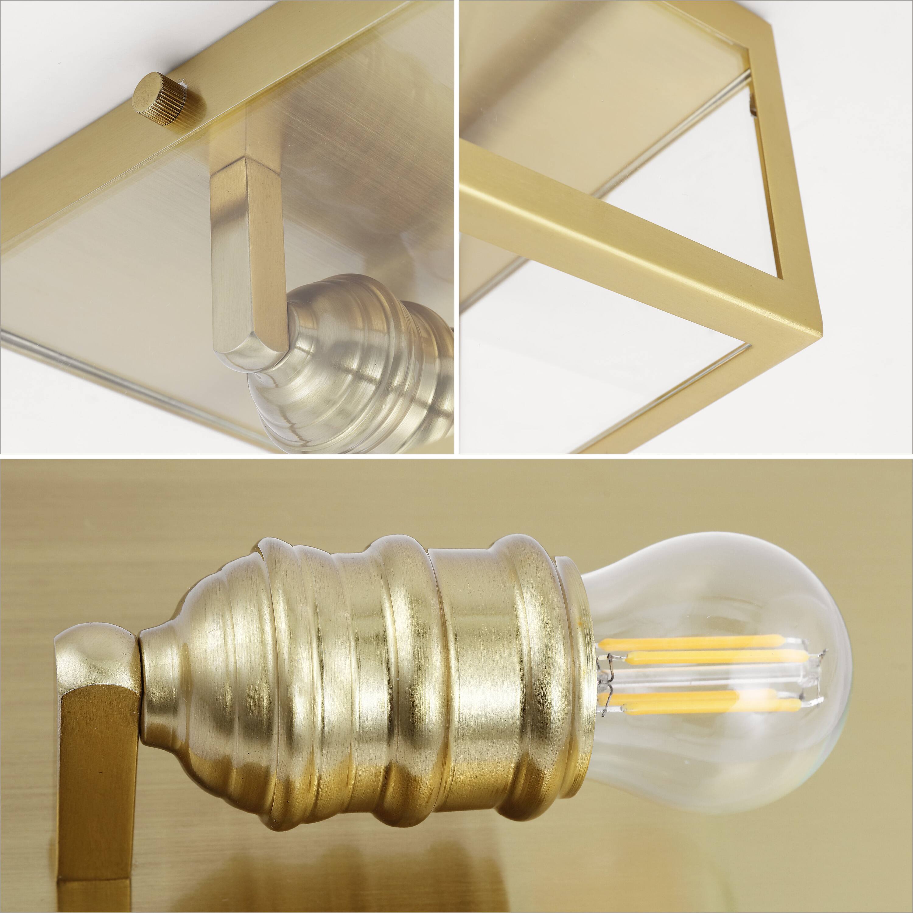 Alt View 4. Jonathan Y - Grayson 8" 1-Light Farmhouse Industrial Square Iron/Glass Case LED Flush Mount, Brass Gold - Brass Gold.