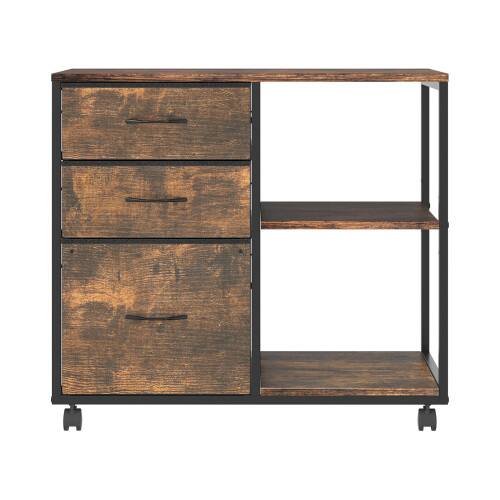 Alt View 3. Winado - Mobile 3-Drawer Rolling Filing Under-Desk File Cabinet with Adjustable Storage 2 Shelves, 28" Tabletop Printer Stand - Rustic Brown.