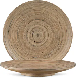 Lexa - Bamboo Footed Plate, 12 Inch, Black Bamboo - Black/Natural