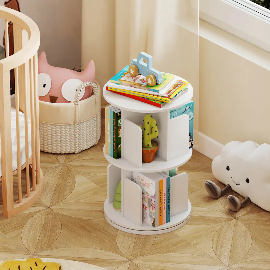 Costway 1 PCS 2 Tier Rotating Bookshelf 360° Display Rack with Dividers ...