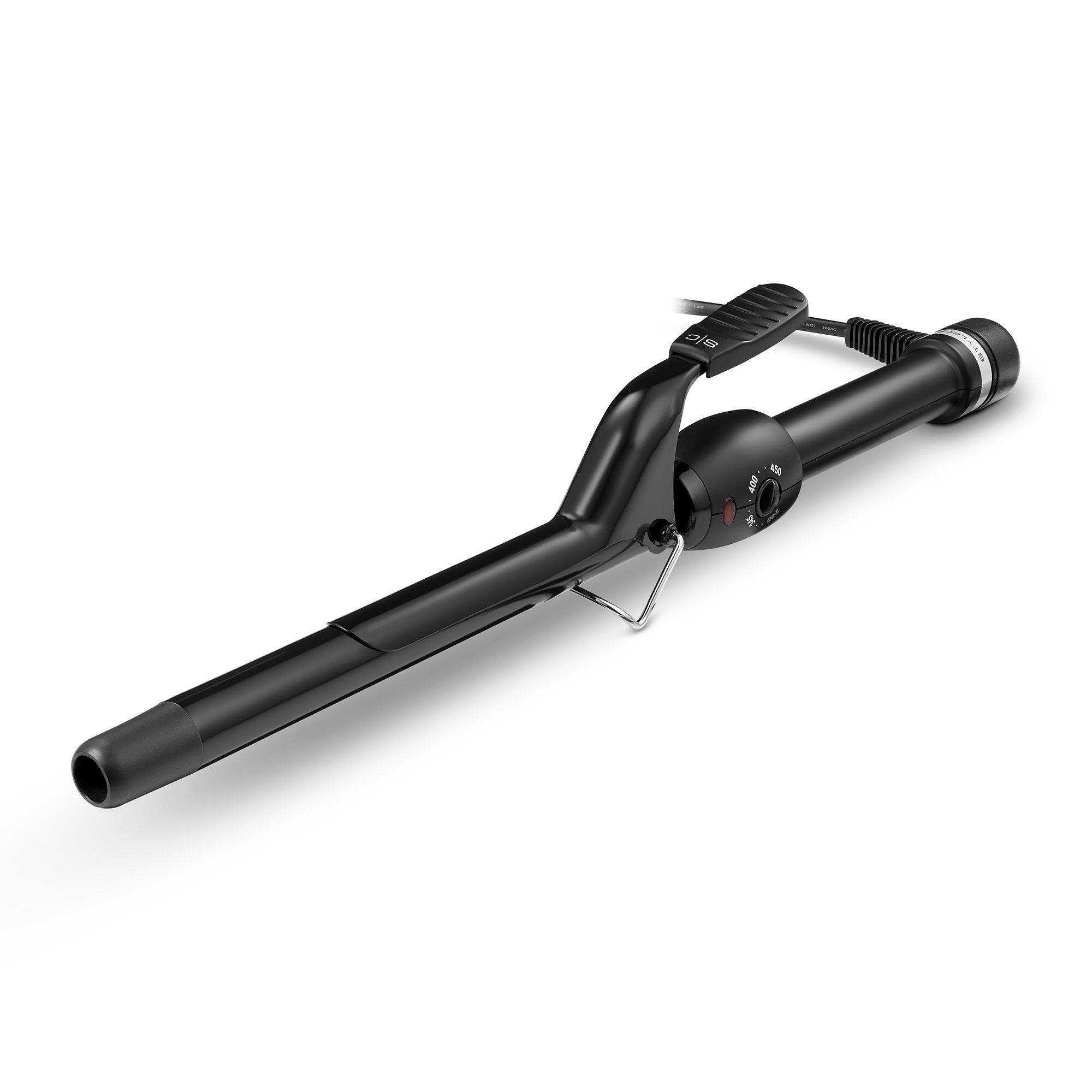 Angle. StyleCraft - Stay-Temp Black Gold Ceramic Extended Barrel Curling Iron (3/4-inch) - Black.