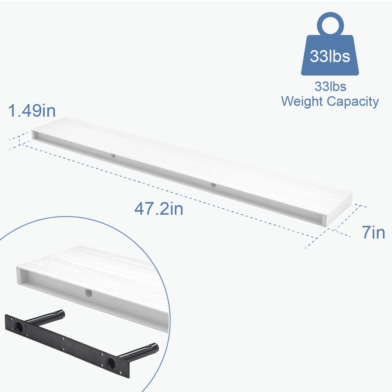 33lbs Weight Capacity  
1.49in  
47.2in  
7in