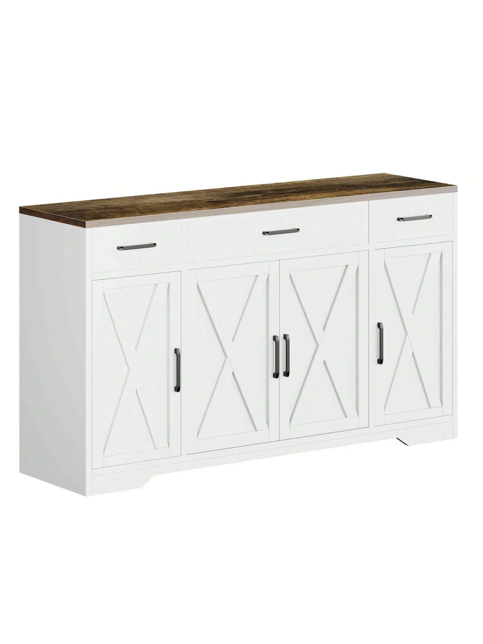 Alt View 2. GARVEE - Sideboard Buffet Cabinet With Storage, 55in Coffee Bar Cabinet, Kitchen Buffet Storage Cabinet, White & Natural Color - White.