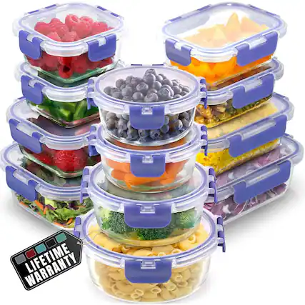 Front. Zulay Kitchen - Zulay Kitchen 12 Pack Premium Borosilicate Glass Food Storage Containers with Lids (Periwinkle) - Periwinkle.